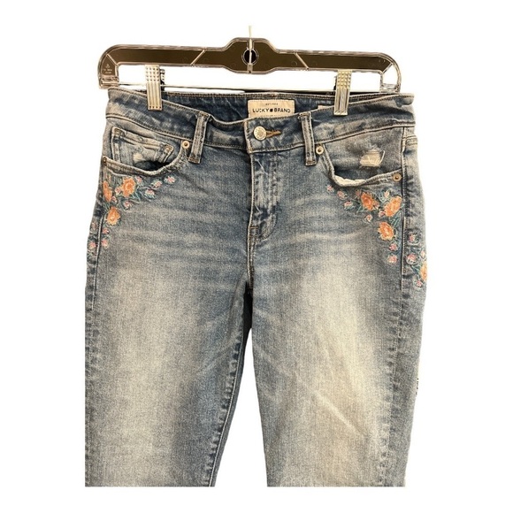 Lucky Brand Cottagecore Floral Lolita Skinny Embroidered Jeans Size 4/27 D1 - Picture 3 of 5